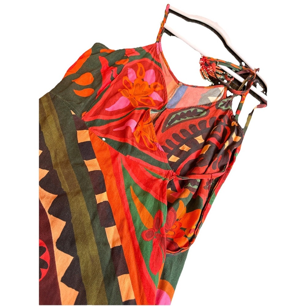 Farm Rio Anthropologie Hanky Tribal Print Wrap Dress Size Sequin Tie WomenSMALL